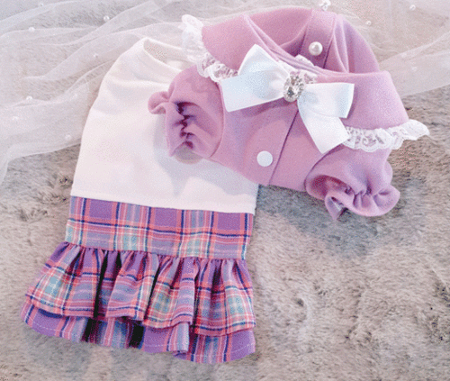 Ellin skirt  purple *엘린 체크스커트 퍼플  (강아지스쿨룩,레이어드 원피스)
